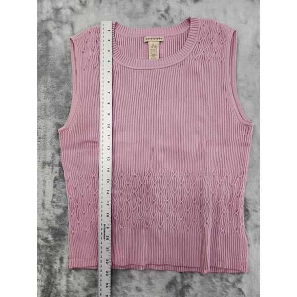 Vintage 90s Apostrophe Sleeveless Pullover Sweater Size L Pink Stretch Rib Knit - Picture 6 of 7
